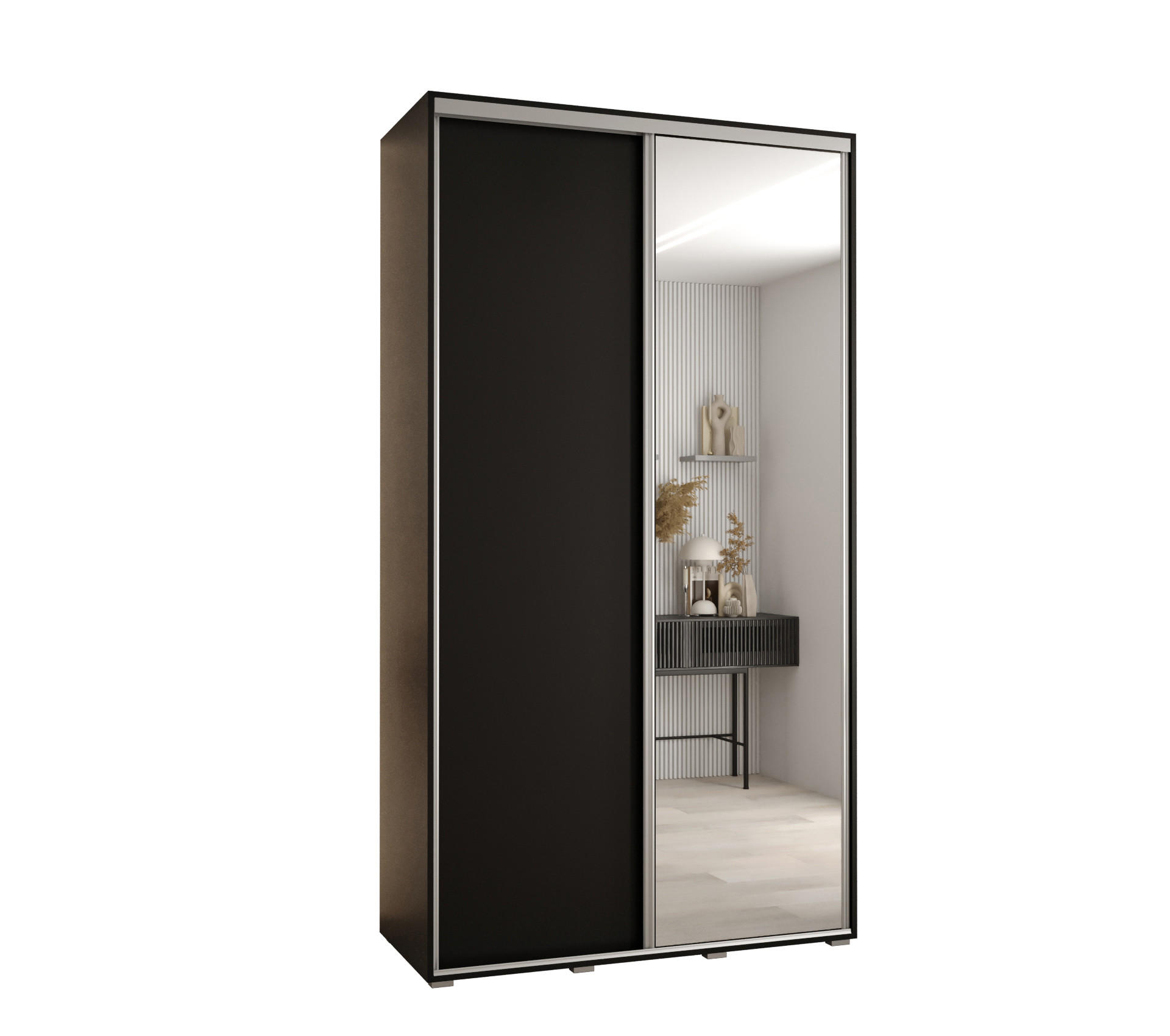 Abiks Möbel Schwebetürenschrank Schwarz, Schwarz, Silber 130x235x45 cm
