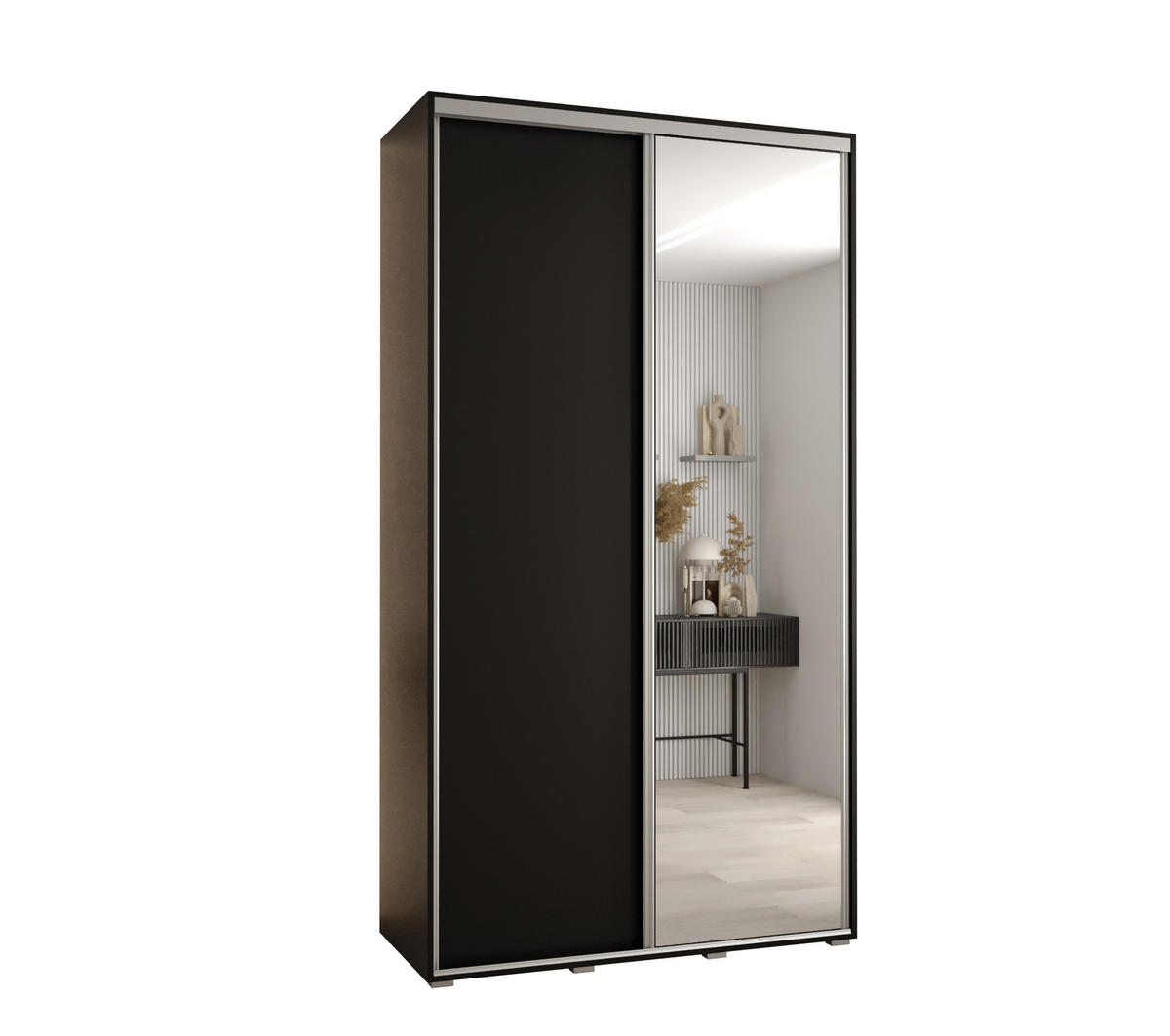 SCHWEBETÜRENSCHRANK 235,2/140/60 2-türig - Silberfarben/Schwarz, Holz/Metall (140/235/60cm) - Abiks Möbel