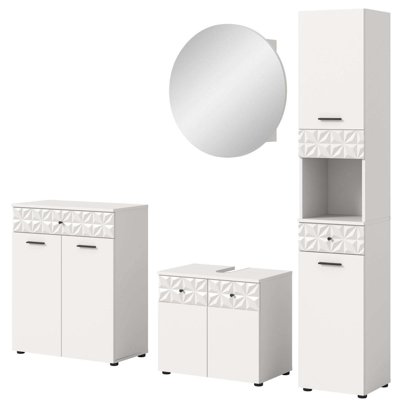 BADMÖBEL-SET weiß Hochglanz 4-teilig 200 cm, Komplettset mit 3D-Struktur - Weiß Hochglanz, Glas/Holzwerkstoff (205/187/37cm) - Inn.Furn