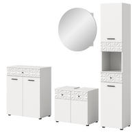 BADMÖBEL-SET weiß Hochglanz 4-teilig 200 cm, Komplettset mit 3D-Struktur - Weiß Hochglanz, Glas/Holzwerkstoff (205/187/37cm) - Inn.Furn