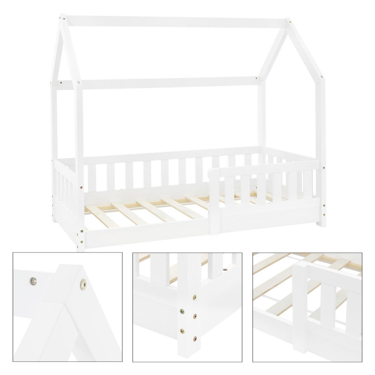 KINDERBETT mit Dach und Matratze 70x140 cm Weiß - Weiß, Holz (70/140cm) - ML-DESIGN