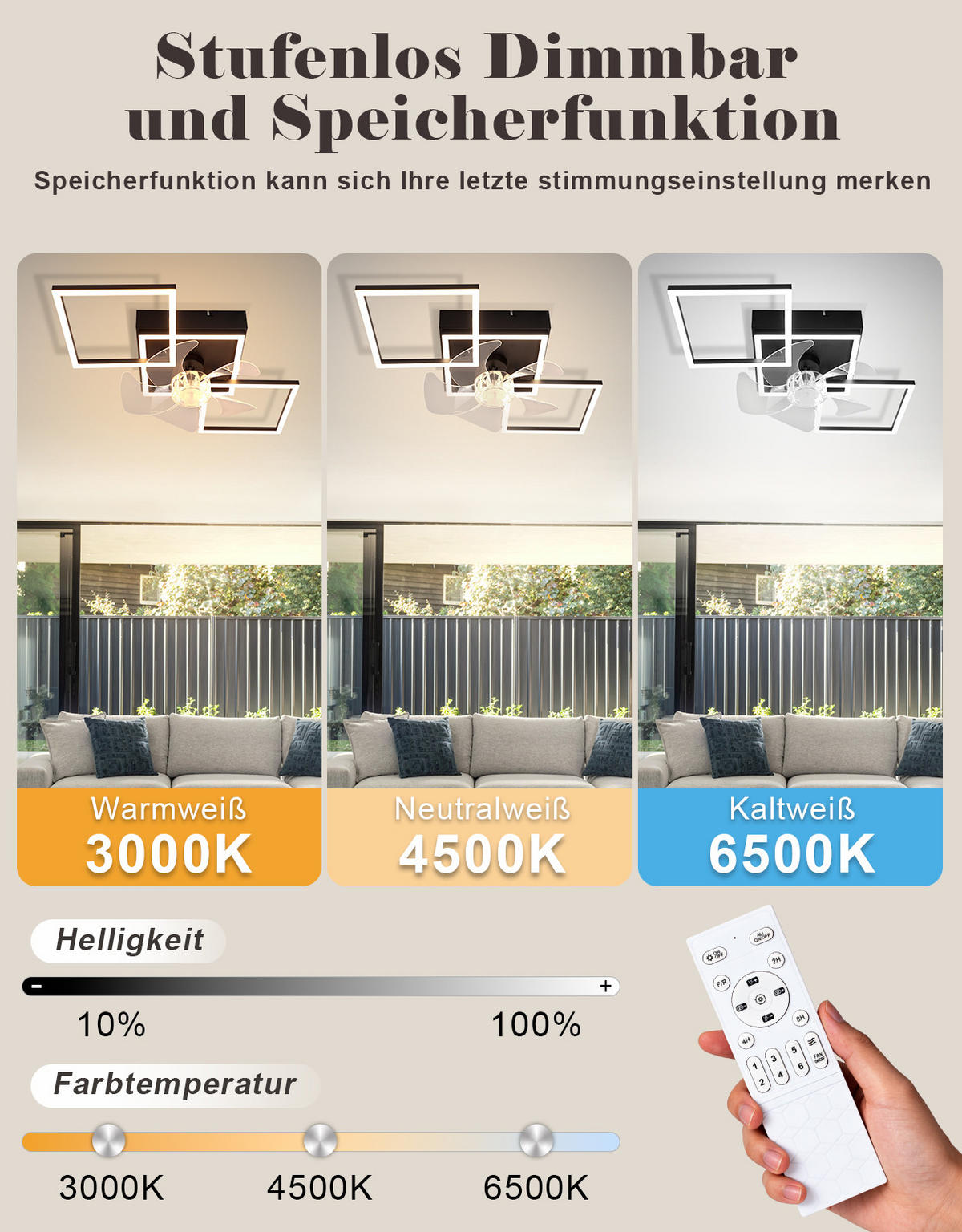 LED DECKENVENTILATOR Telven 68/31/14 cm - Schwarz, Kunststoff/Metall (68/31/14cm) - ZMH