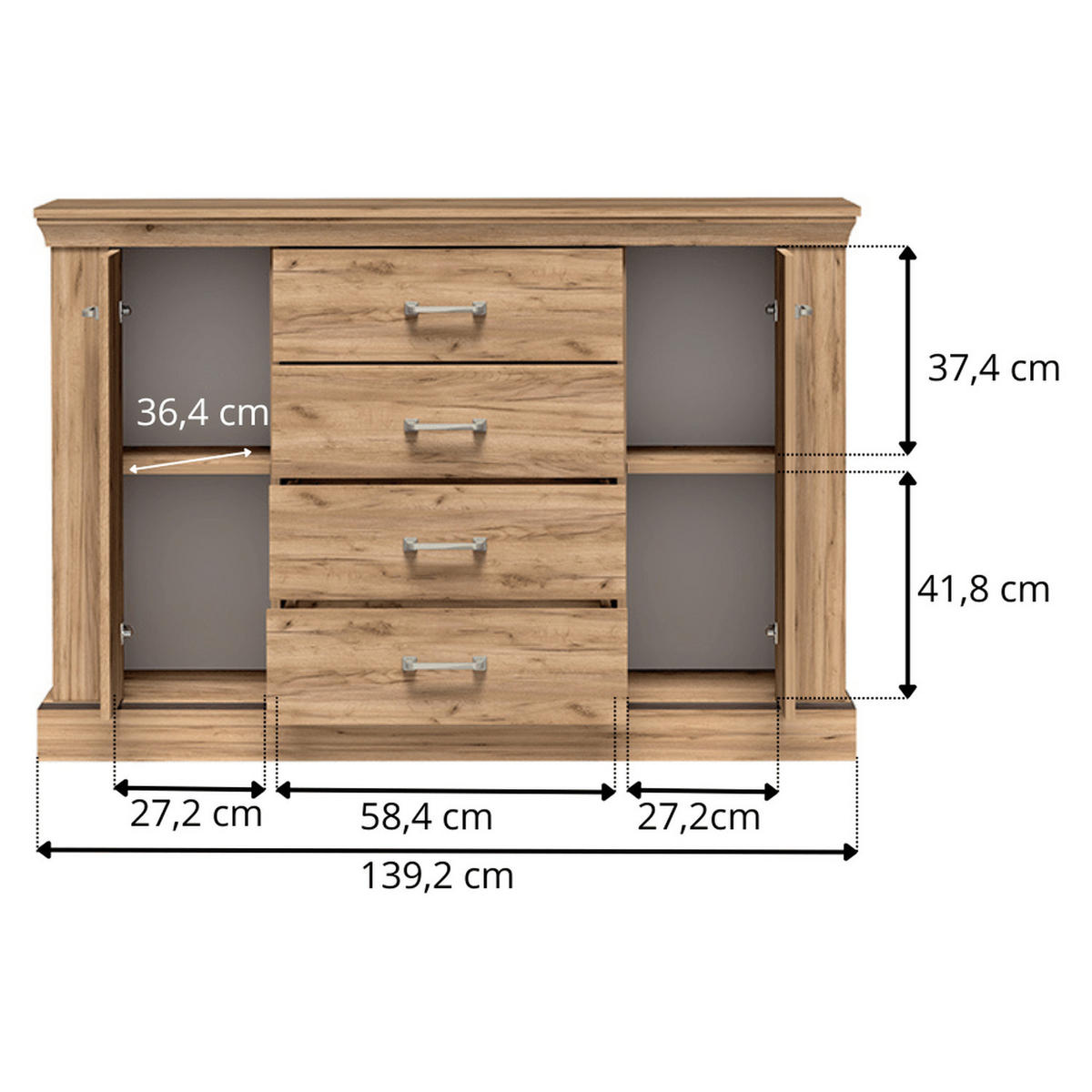 KOMMODE Antica New AN-1 142 x 95,5 x 42 cm Kraft Gold - Wildeiche, Holzwerkstoff/Metall (142/95.5/42cm) - Koseto