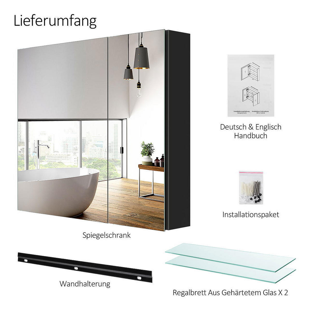 SPIEGELSCHRANK Schwarz 75/65/14,5 - Schwarz, Metall (65/65/75cm) - EMKE