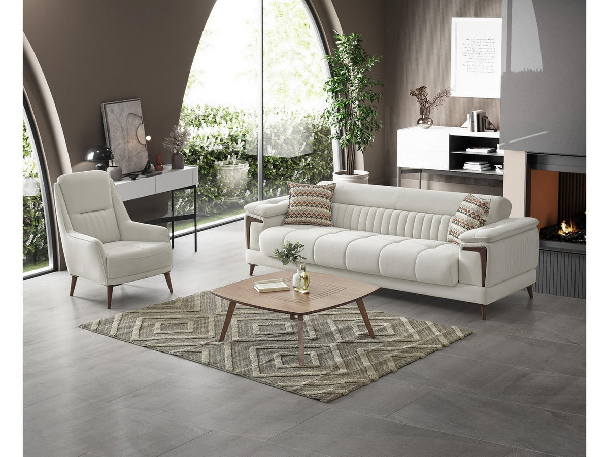 SITZGARNITUR Mendoza, Creme Stellvariante 3+3+1 - Bordeaux, Holz/Holzwerkstoff (240/80/95cm)