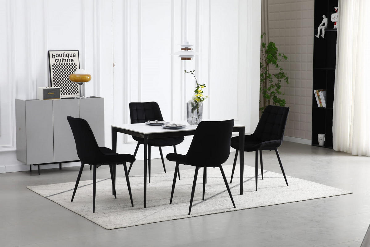 STUHL BARDI 4-er Set, Schwarz, Schwarz, mit Samtstoff gepolstert - Hellgrau, Textil/Metall (45/89/53cm) - Komodee