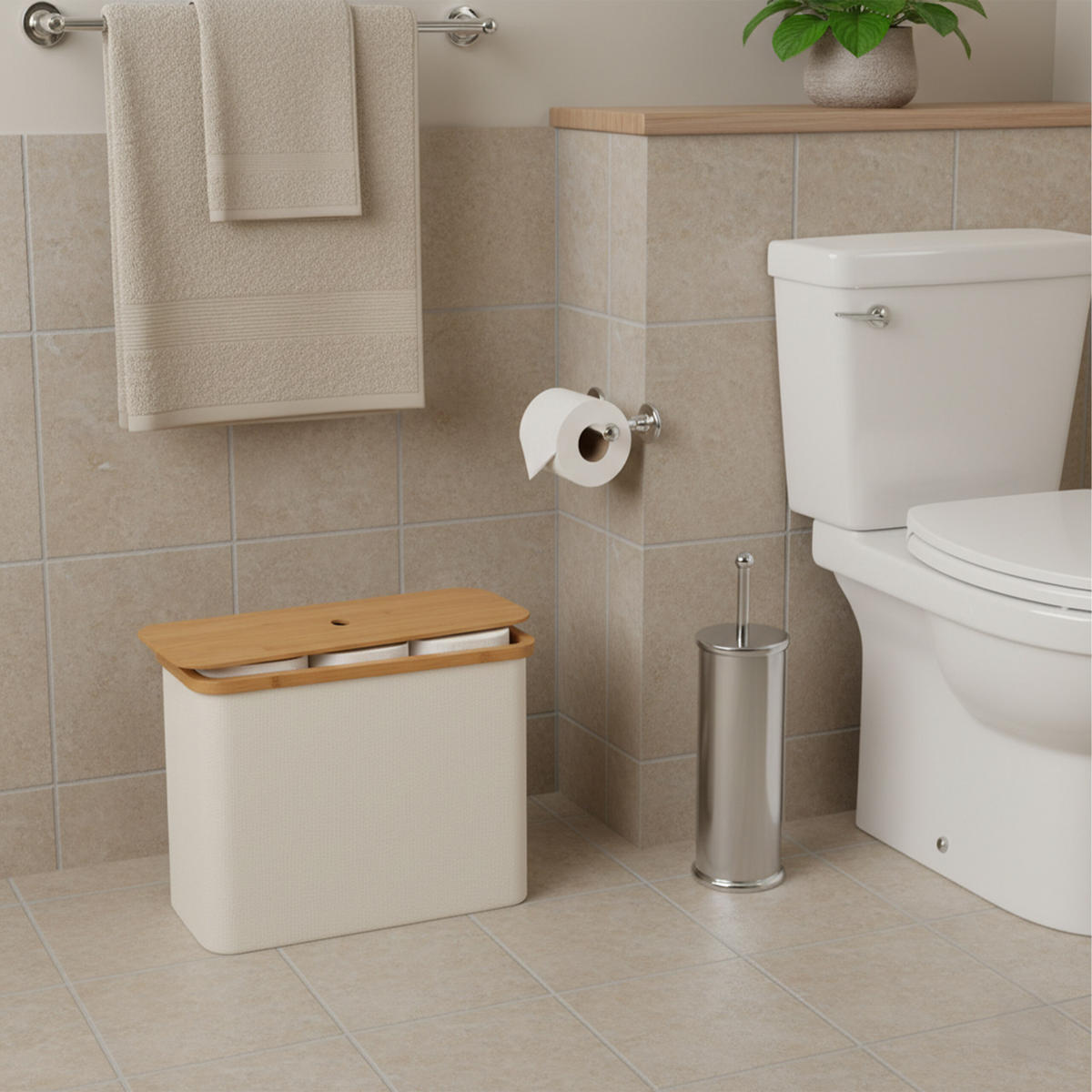 TOILETTENPAPIER-AUFBEWAHRUNG - Beige, Holz/Textil (45/34.5/15cm) - Relaxdays