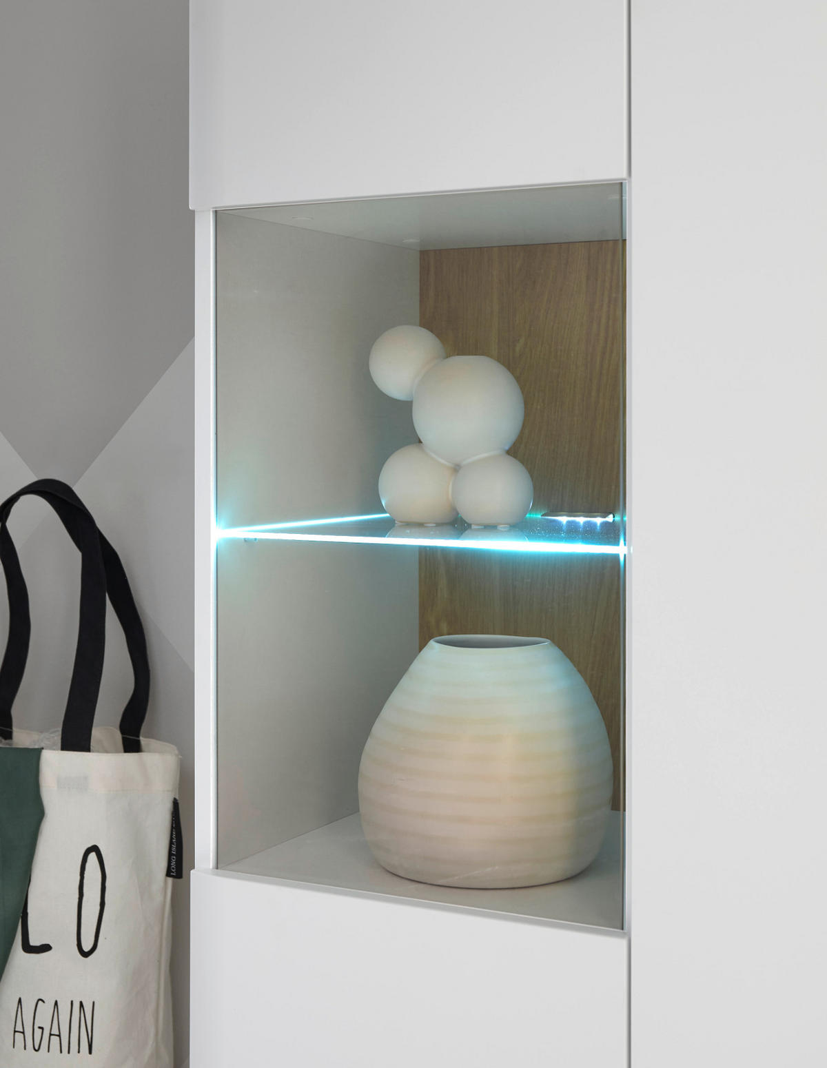 VITRINE weiß, Eiche, skandinavisch 53 x 197 cm, Vitrinenschrank mit Soft-Close - Eichefarben/Weiß, Glas/Holz (53/197/40cm) - Furn.Design