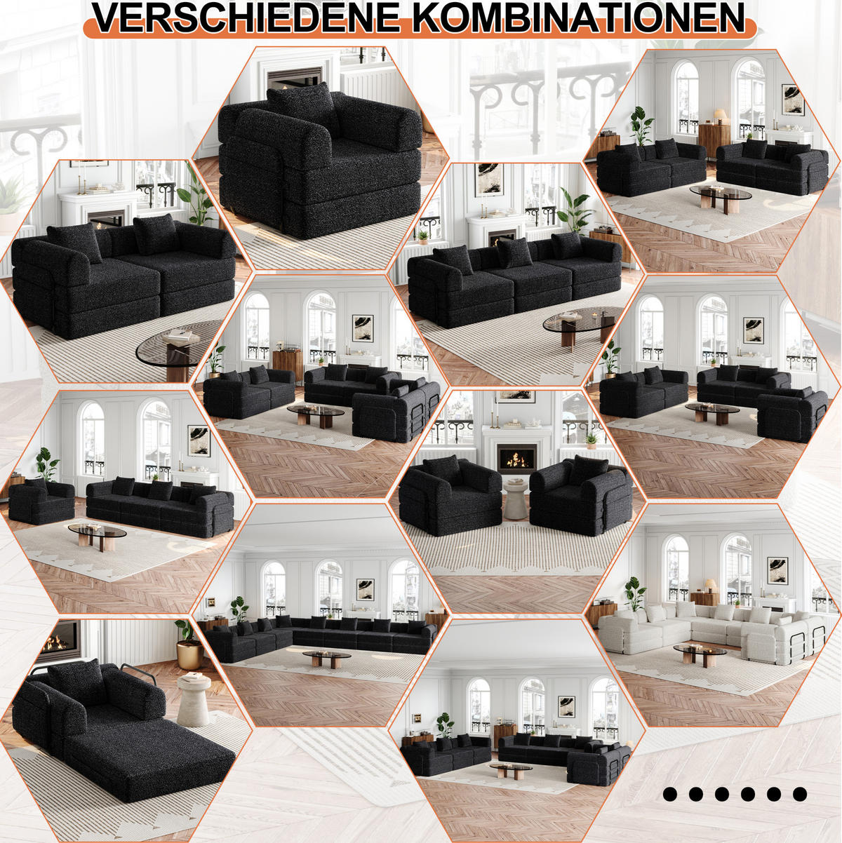 SCHLAFSOFA 2-in-1, Chenille mit Armlehnen-Staufach & Stahlrahmen, 91,4/274/69,8 cm, Schwarz - Schwarz, Textil (91.4/69.8/274cm) - Redom