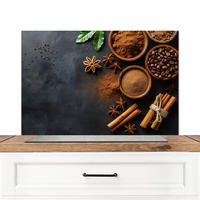 SPRITZSCHUTZ KÜCHE Zimt - Beton - Kaffee - Zimtstangen - Gewürze 90x60 cm - Mokka, Metall (90/0.3/60cm) - MuchoWow