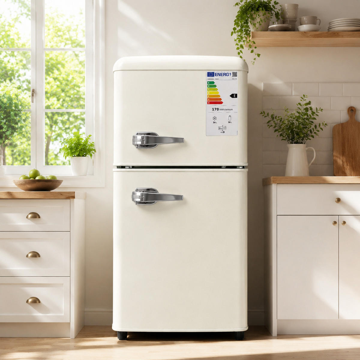 KÜHL-GEFRIER-KOMBINATION 60 l, (Size) - 200x100, Energieeffizienzklasse E, Cremeweiß - Creme, Metall (45/89/41cm) - FOHERE