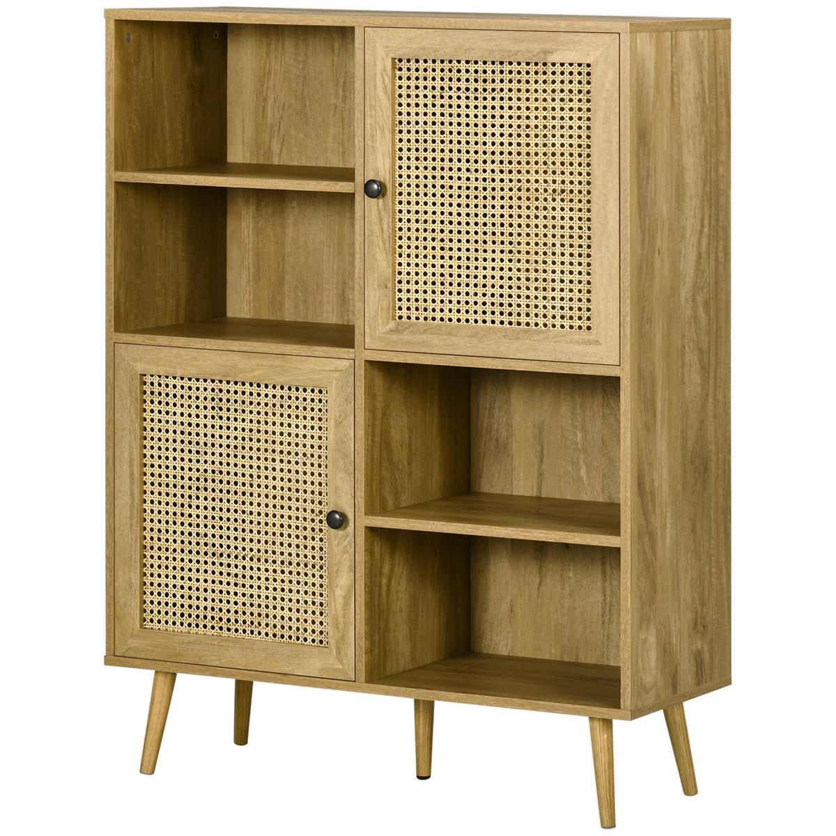 SIDEBOARD DE-11038 2 Türen mit Korbgeflecht & offene Fächer Natur - Eichefarben, Holzwerkstoff (90/120/32.5cm) - ComfortXL
