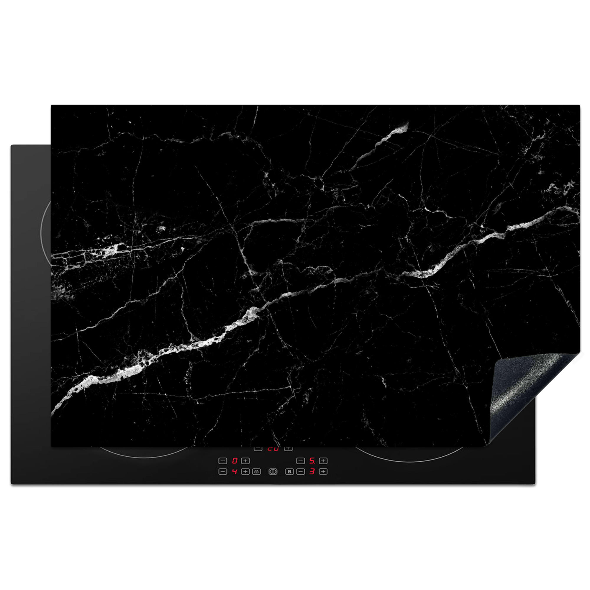 HERDABDECKPLATTE Marmoroptik - Schwarz - Luxus 81x52 cm - Grau, Kunststoff (81.6/0.2/52.7cm) - MuchoWow