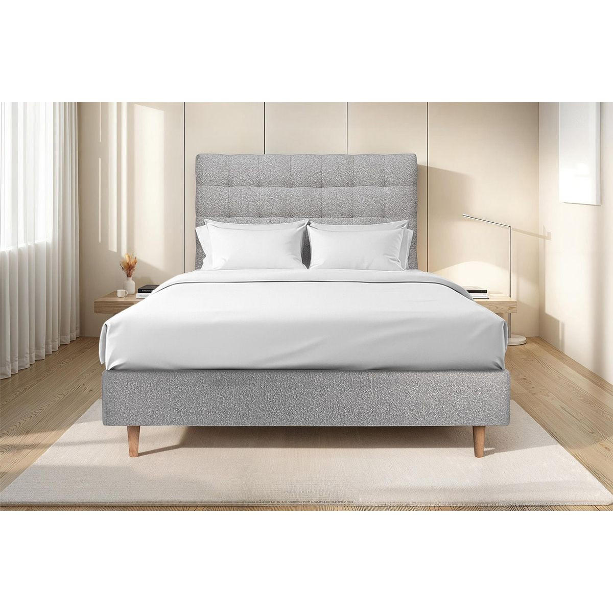 KOPFTEIL gepolstert - Gesteppt – grauer Bouclé-Stoff - 180 cm - Beige/Grau, Karton/Holz (180/120/10cm) - Sommeil de Plomb