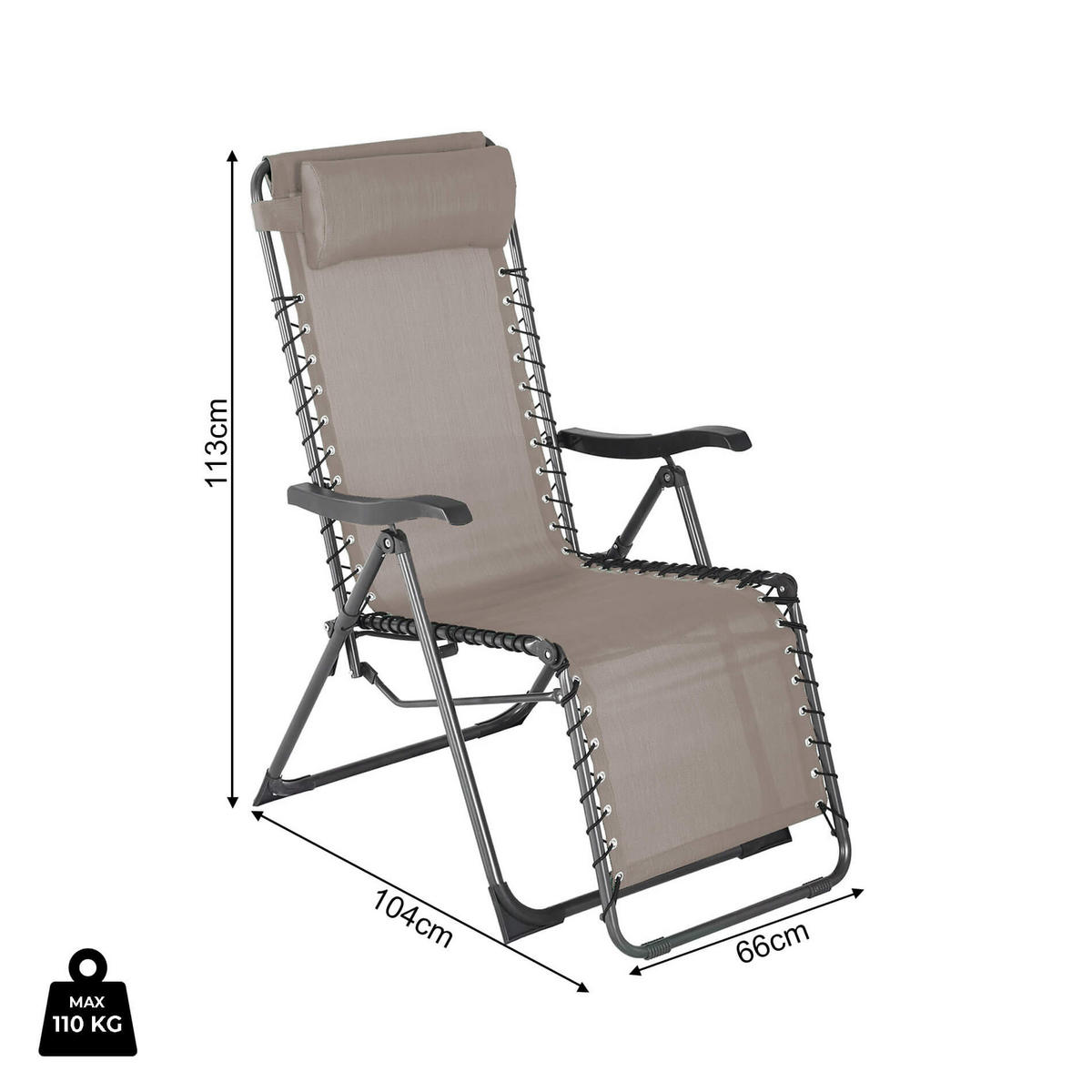 GARTEN-RELAXSESSEL Beige 104/66/113 cm - Beige, Metall (66/113/104cm) - Mobili Rebecca