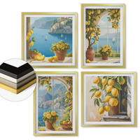WANDBILDER 4er Set - 50x50 cm & 40x60 cm Goldrahmen - Meereslandschaften, Zitronen, Fenster - Goldfarben, Kunststoff (50/50cm) - ArtPrintCave