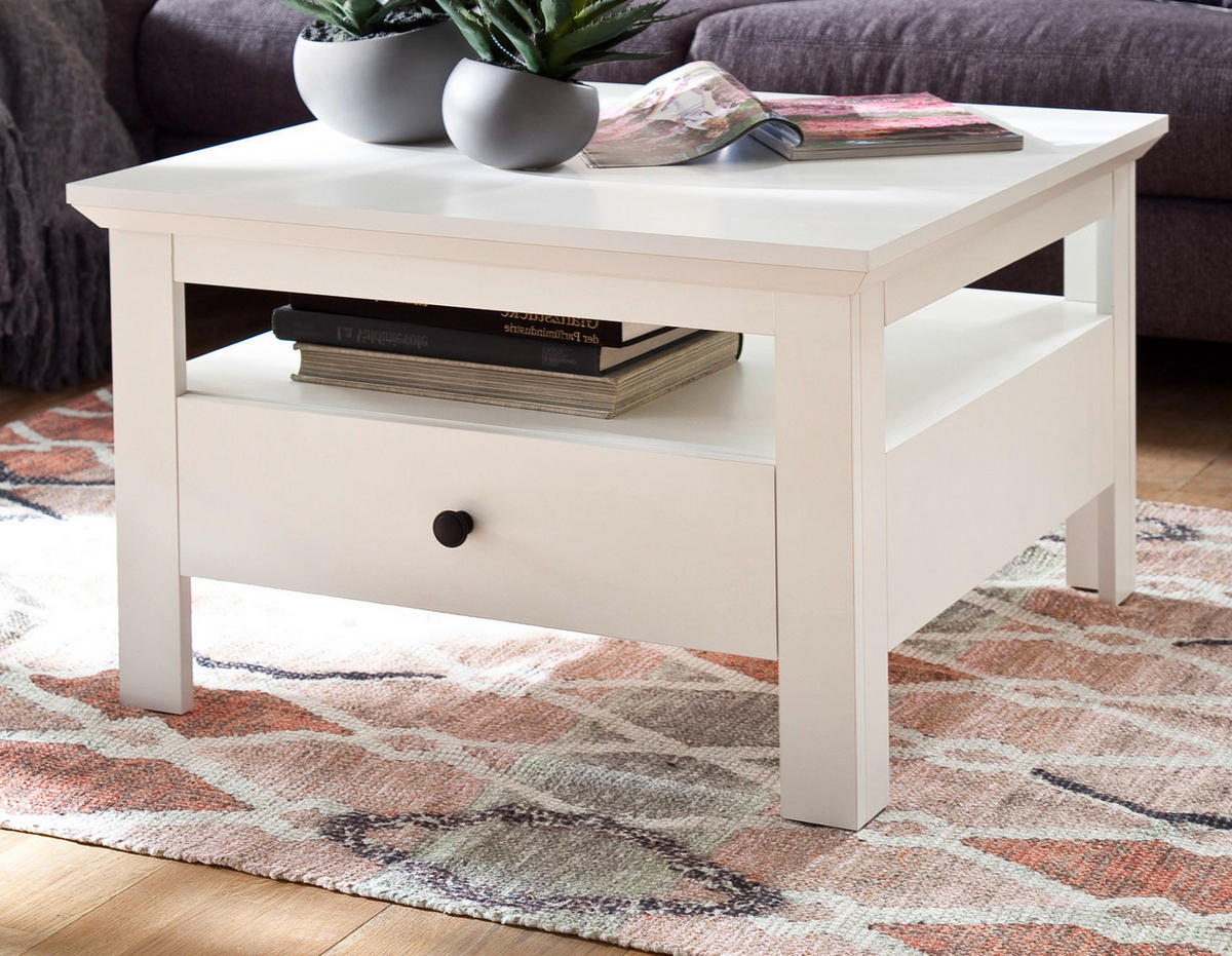 COUCHTISCH weiß matt 70 x 70 cm, Wohnzimmertisch Landhausstil mit Schublade - Silberfarben/Weiß, Holzwerkstoff/Metall (70/70/45cm) - Top.Furn