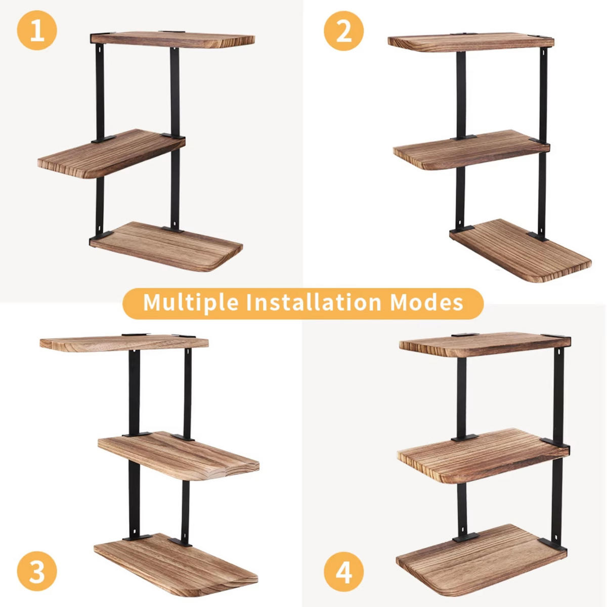 BEISTELLTISCH 3 Ebenen schwebend zur Wandmontage - Braun, Holz (13/25.9/43.7cm) - Kaket