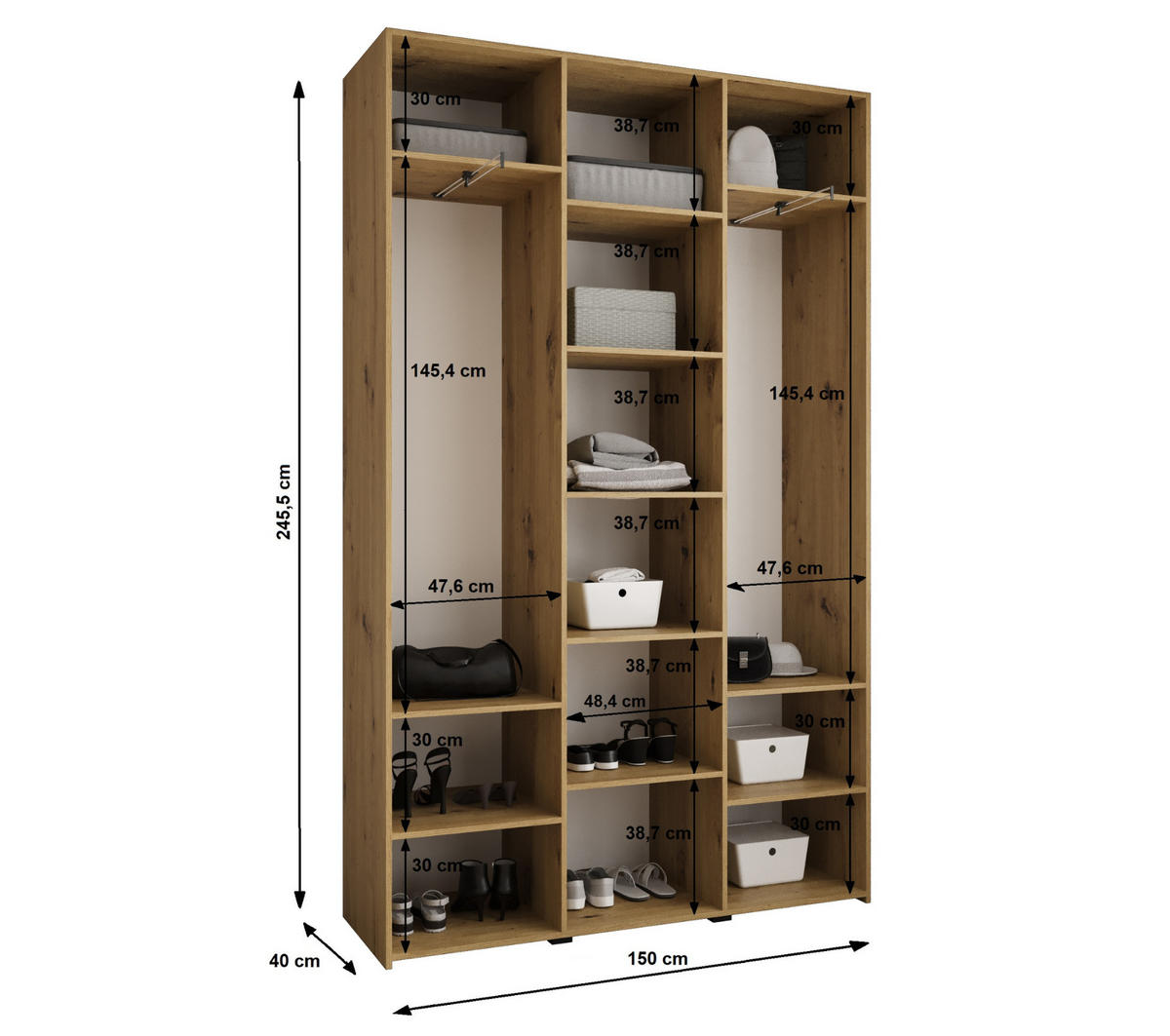 DREHTÜRENSCHRANK 245,5/150/40 3-türig - Kaschmir/Goldfarben, Holz/Metall (150/245.5/40cm) - Abiks Möbel