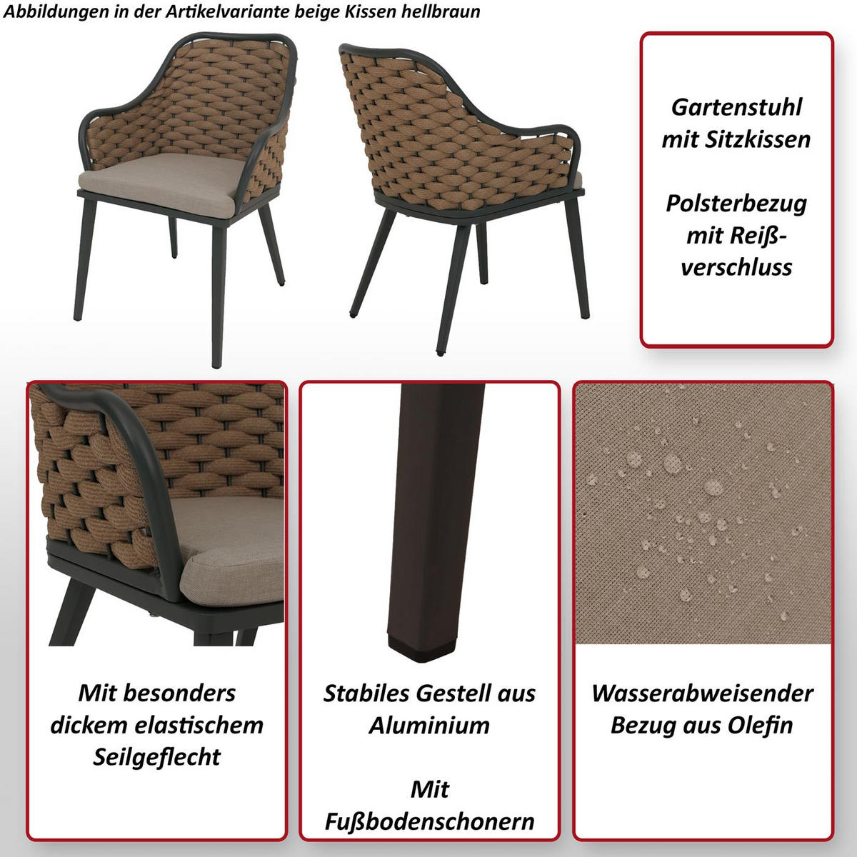 GARTENSTUHL Hellgrau, Grau - Hellgrau/Grau, Textil (59/84/63cm) - MCW