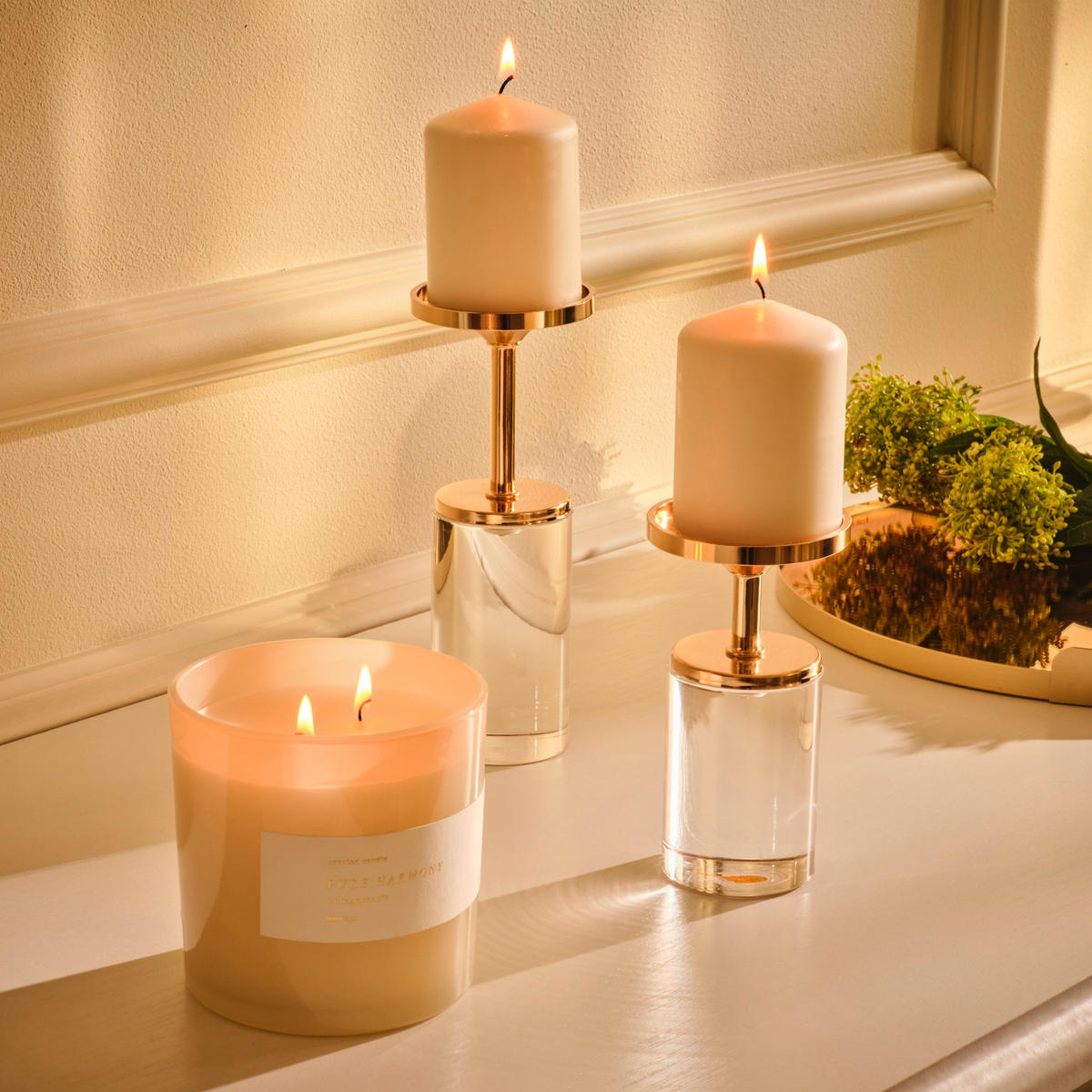 KERZENSTÄNDER Lush - Goldfarben, Kunststoff (7/13/7cm) - home&you
