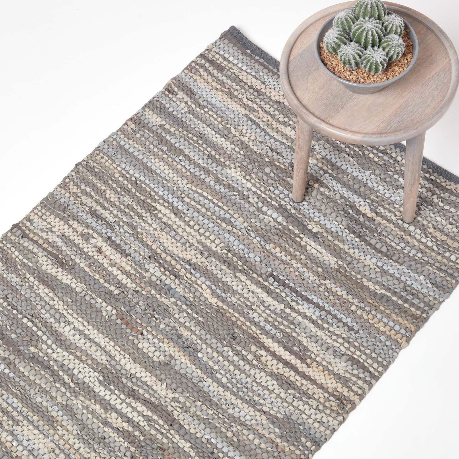 LEDERTEPPICH Denver gewebt 120/180 cm - Grau, Leder (120/180cm) - Homescapes