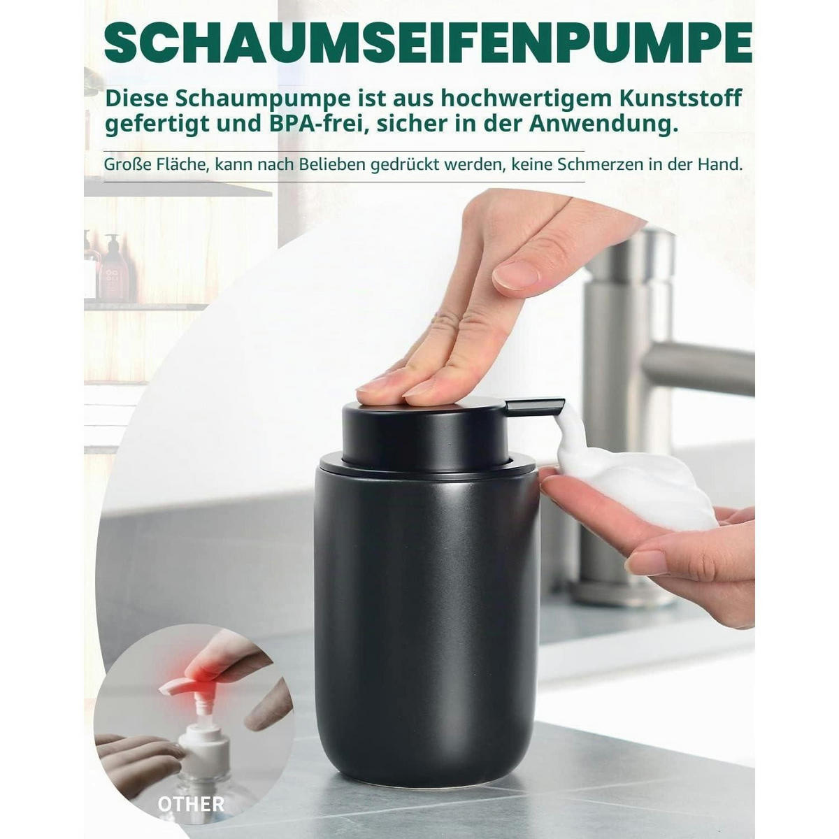 SEIFENSPENDER Keramik Matt Schwarz 350ml - Schwarz, Keramik (8/14/8cm)