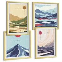 BILDER SET 4er Set - 50x50 cm & 40x60 cm Goldrahmen - Pastellfarbene Berge im Japandi-Stil - Goldfarben, Kunststoff (50/50cm) - TULUP