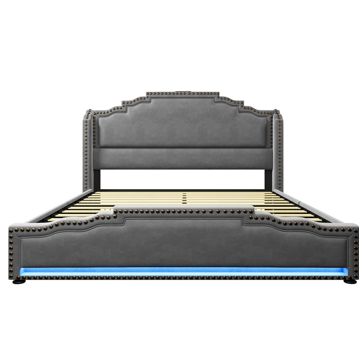 POLSTERBETT mit LED-Beleuchtung 140/200 cm, Samt Grau, 4 Schubladen - Grau, Textil (140/200cm) - BEAOK