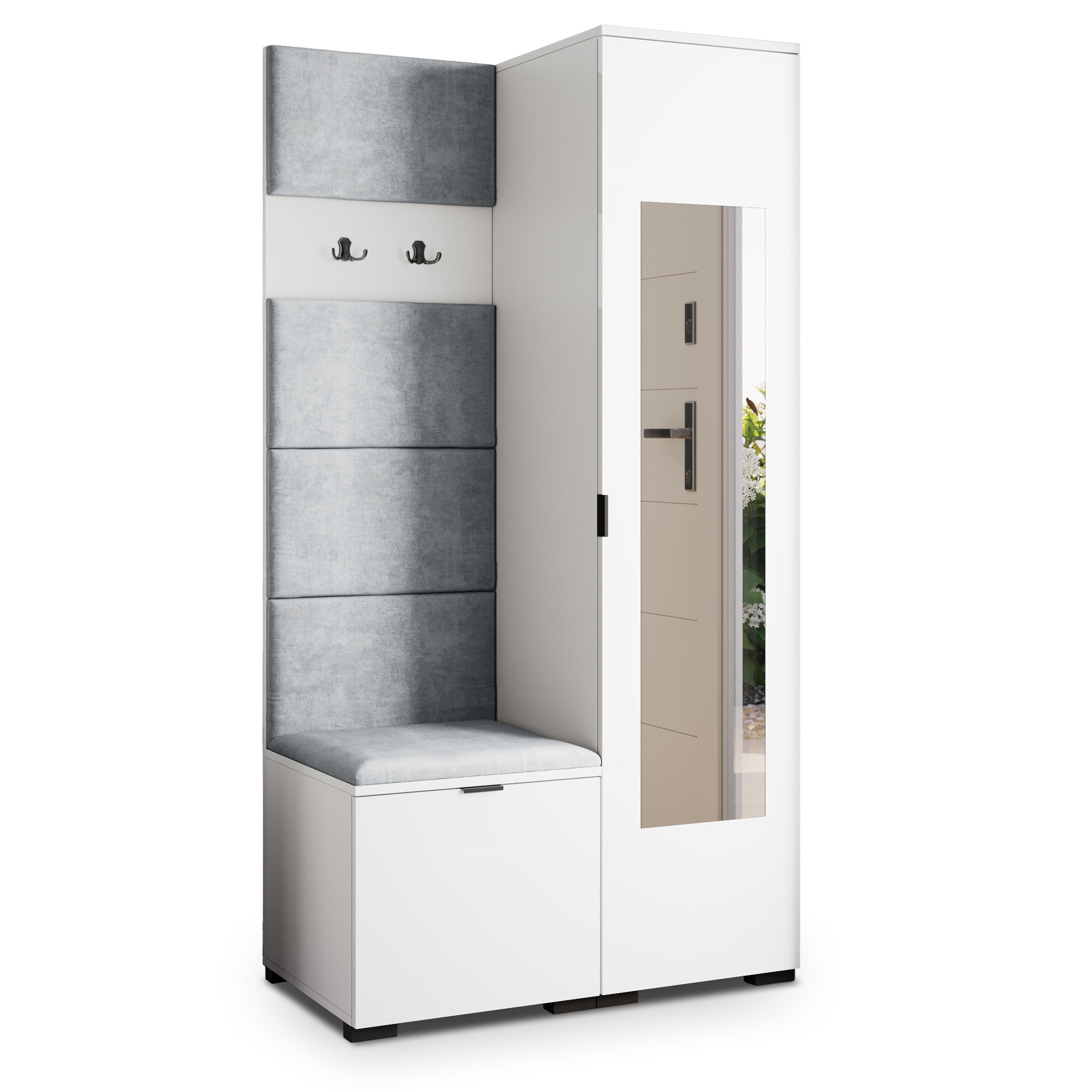 Masseno Garderobenschrank Weiß, Hellgrau 95x181x51 cm