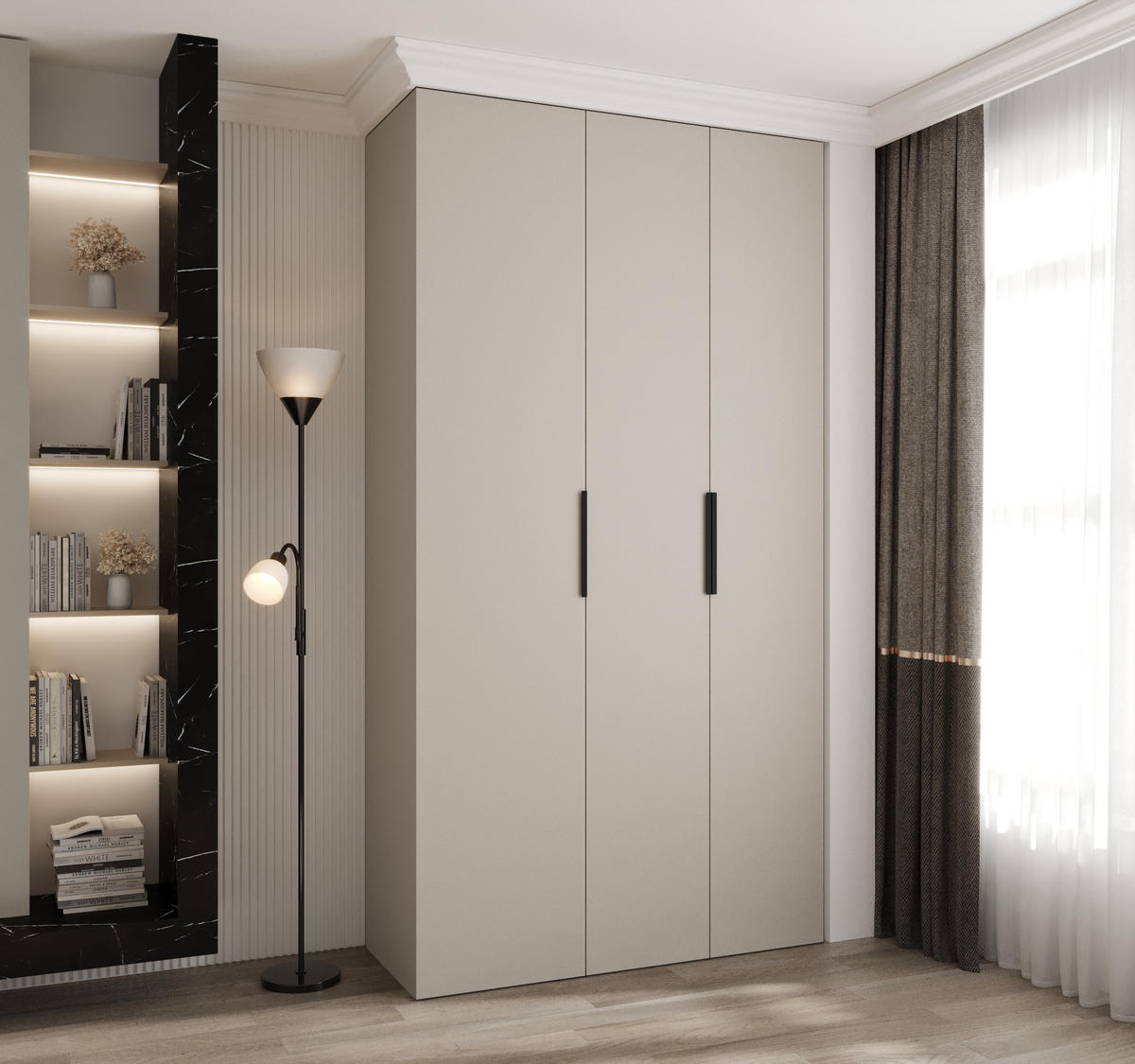 DREHTÜRENSCHRANK 245,5/130/50 3-türig - Kaschmir/Schwarz, Holz/Metall (130/245.5/50cm) - Abiks Möbel