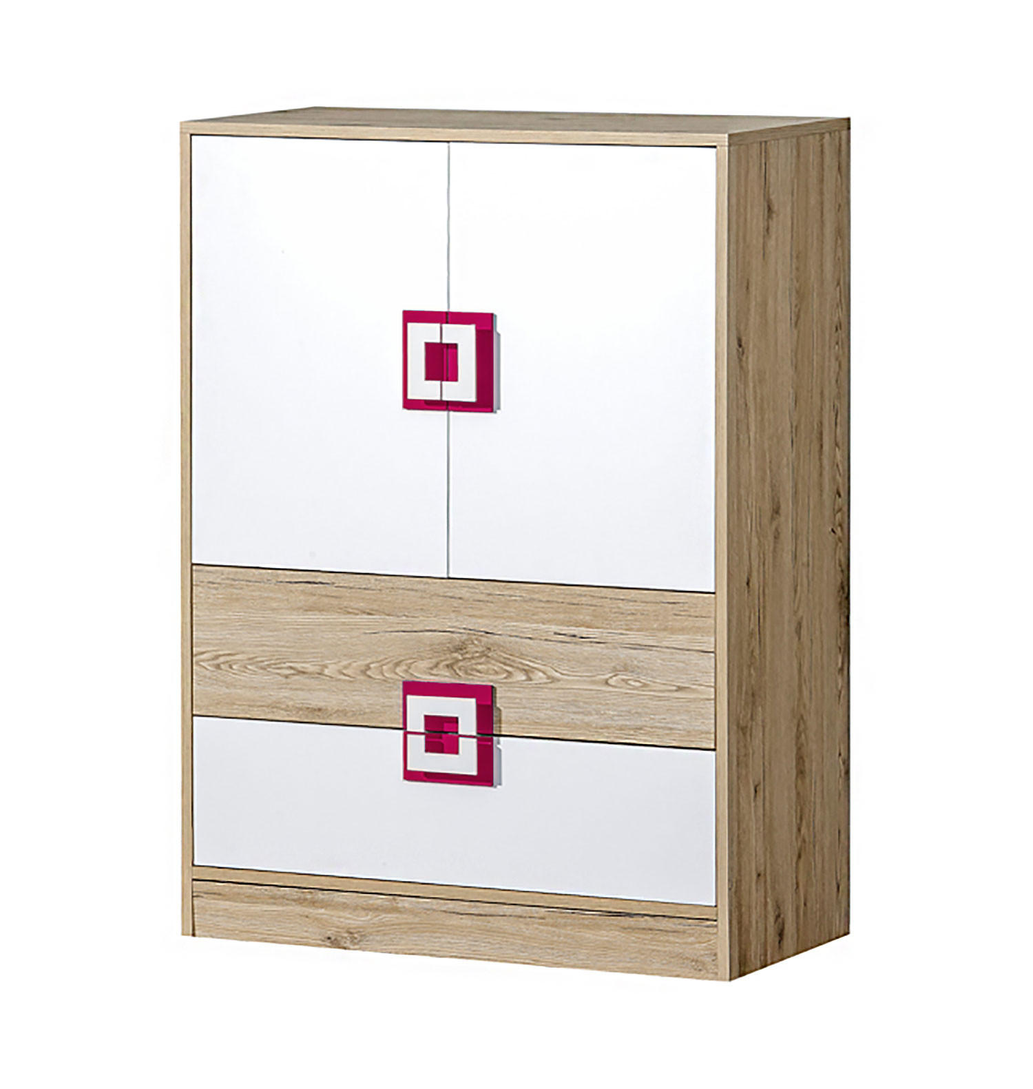 KOMMODE Nico 9 Eiche hell / Weiß-Farbapplikation Pink 80 / 40 / 110 cm - Hellbraun/Pink, Holz/Holzwerkstoff (80/110/40cm) - Feldmann-Wohnen