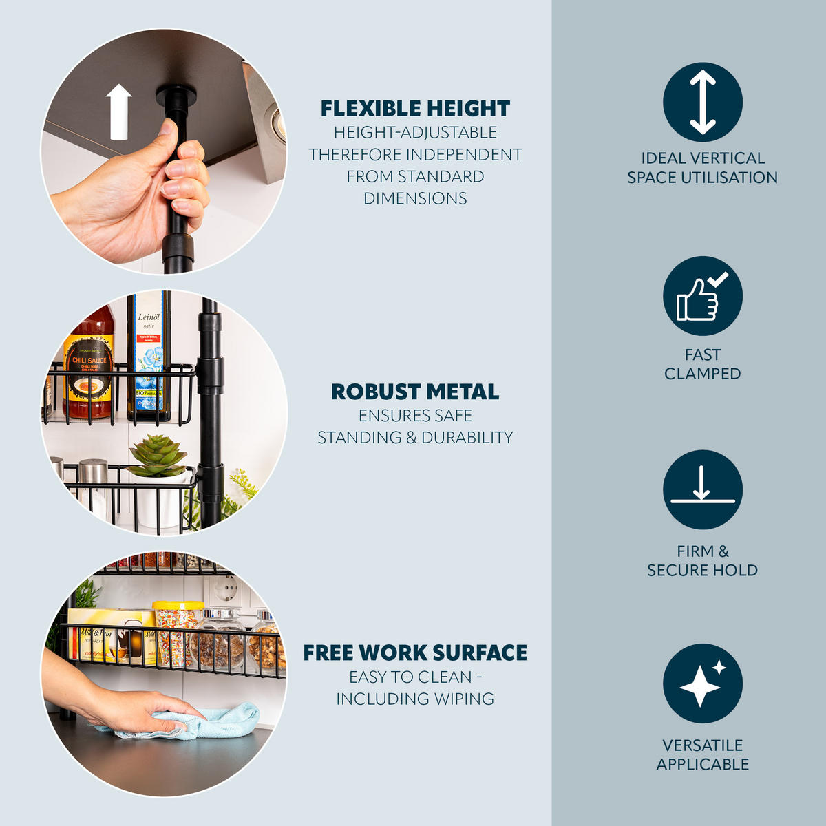 TELESKOP-GEWÜRZREGAL, schwarz, Metall - Schwarz, Metall (55/80/8cm) - bremermann