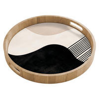 SERVÍROVACÍ PODNOS Abstraktní - Japonské - Béžové - Moderní 50x50 cm - černá, dřevo (50/5/5cm) - OnlyWow
