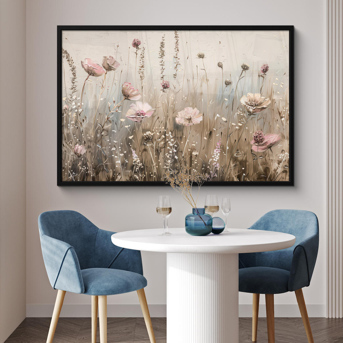POSTER MIT RAHMEN Blumen - Rosa - Modern - Beige 120x80 cm - Beige, Papier (120/80cm) - MuchoWow