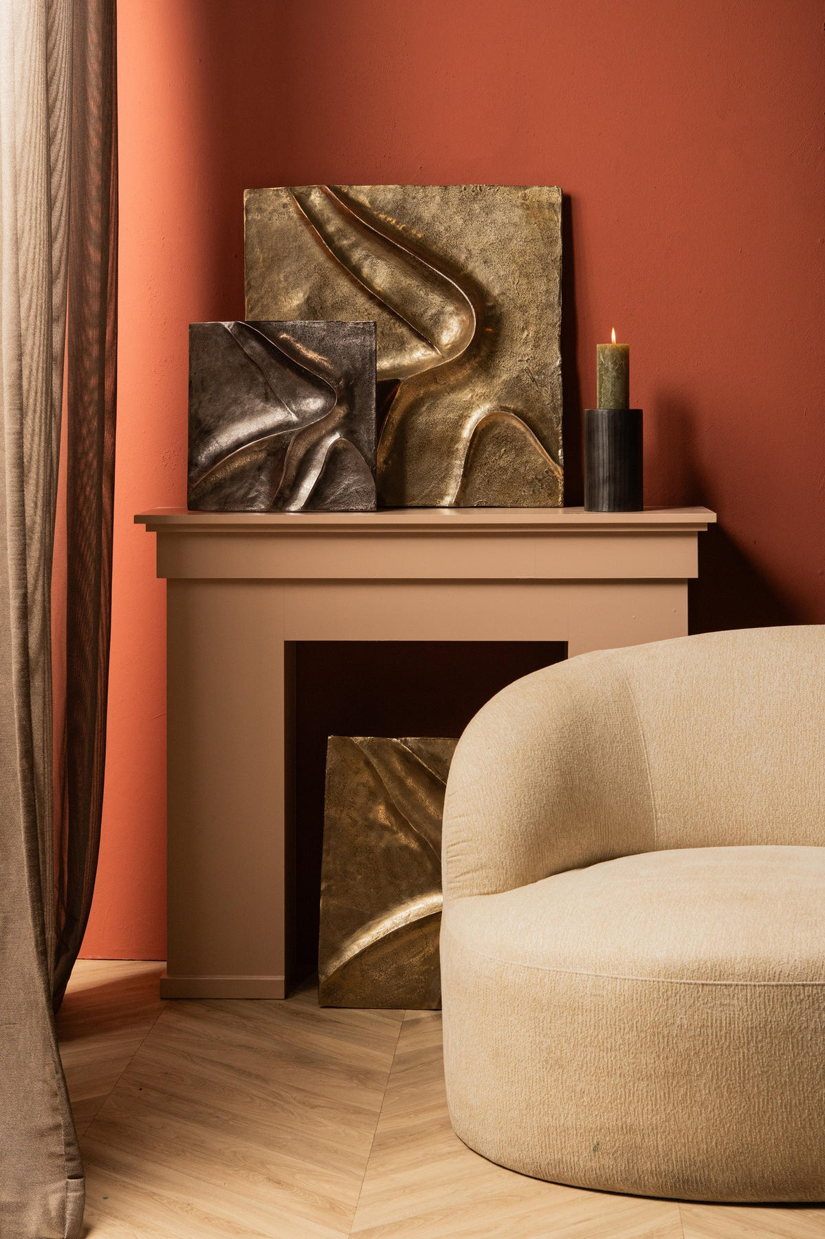 WANDPANEEL Gihan Gold 55/5/55cm - Goldfarben, Metall (5/55/55cm) - PTMD Collection