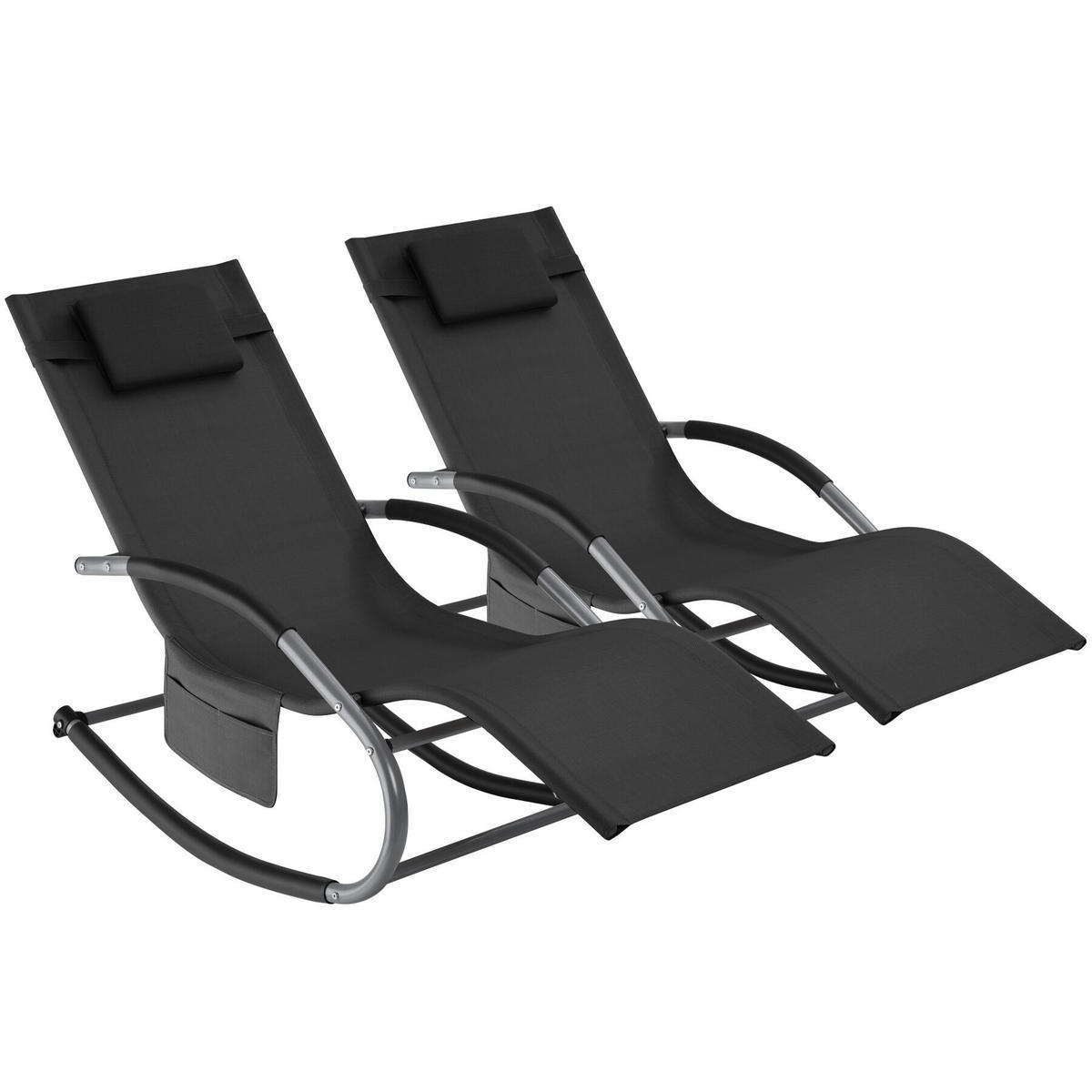GARTENLIEGE Taya,abnehmbares Kopfpolster, seitliche Aufbewahrungstasche,schwarz - Schwarz, Kunststoff (62/92/142cm) - tectake