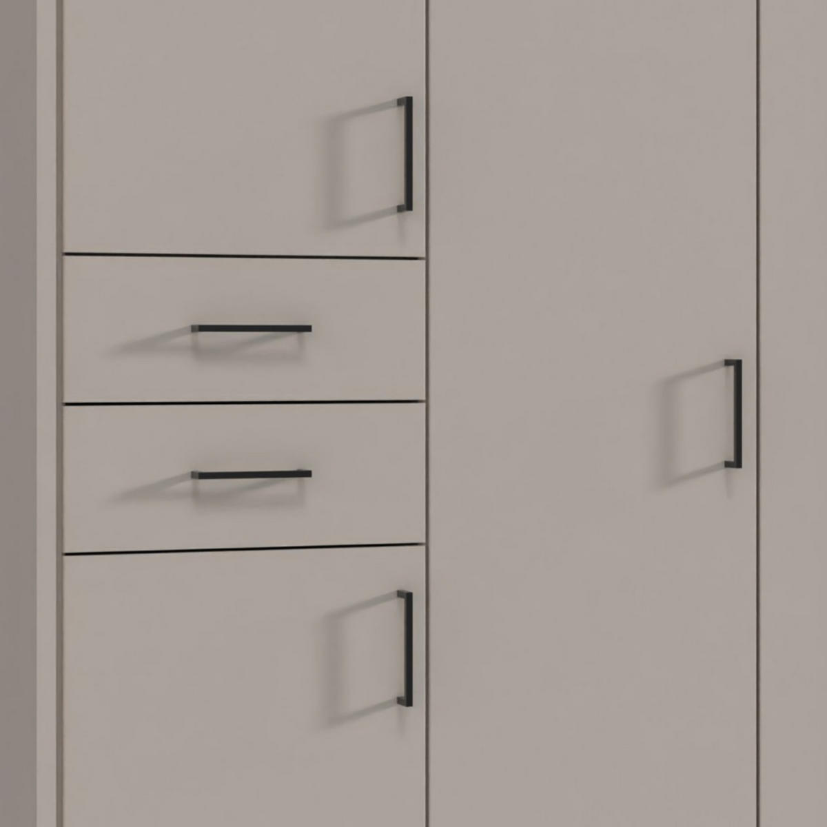 DREHTÜRENSCHRANK Kleiderschrank B313/H210/T58 cm mit Schubkästen & Passepartout & 3 Spiegeltüren, Beige Grau, Griffe schwarz / 22586 - Greige/Beige, Holzwerkstoff/Kunststoff (313/210/58cm) - luma-home
