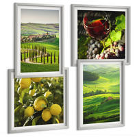 BILDER SET 4er Set - 50x50 cm & 40x60 cm Silberner Rahmen - Italienische Landschaften, Zitrushügel - Silberfarben, Kunststoff (50/50cm) - TULUP