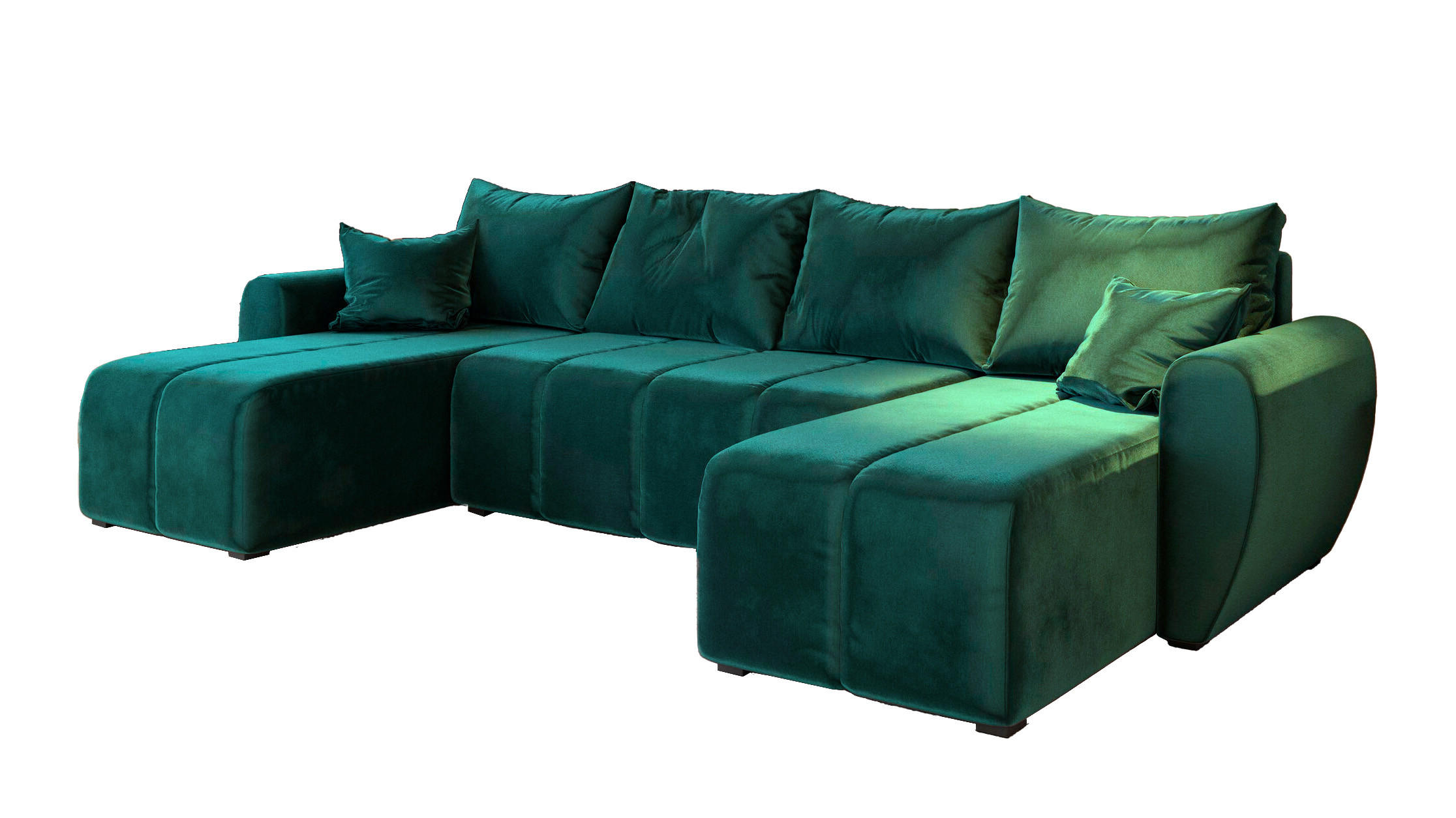 WOHNLANDSCHAFT MADISON U Grün Plüsch-Stoff mit Schlaffunktion - Grün, Holz (311/82/145cm) - MASSENO