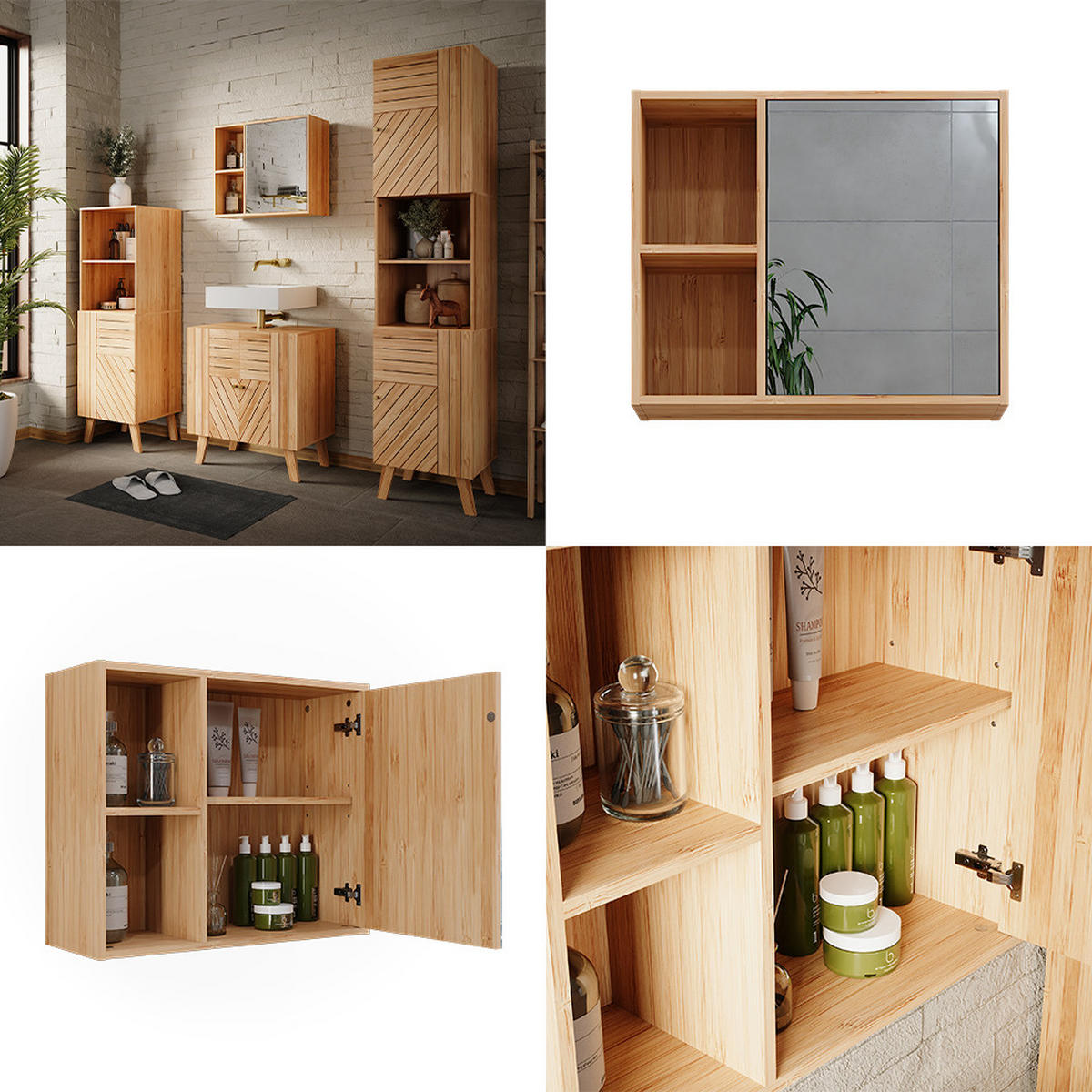 BADSPIEGELSCHRANK Lucie Bambus 54 x 44.5 cm mit Spiegel - Braun, Holzwerkstoff (54/44.5/20cm) - Vicco