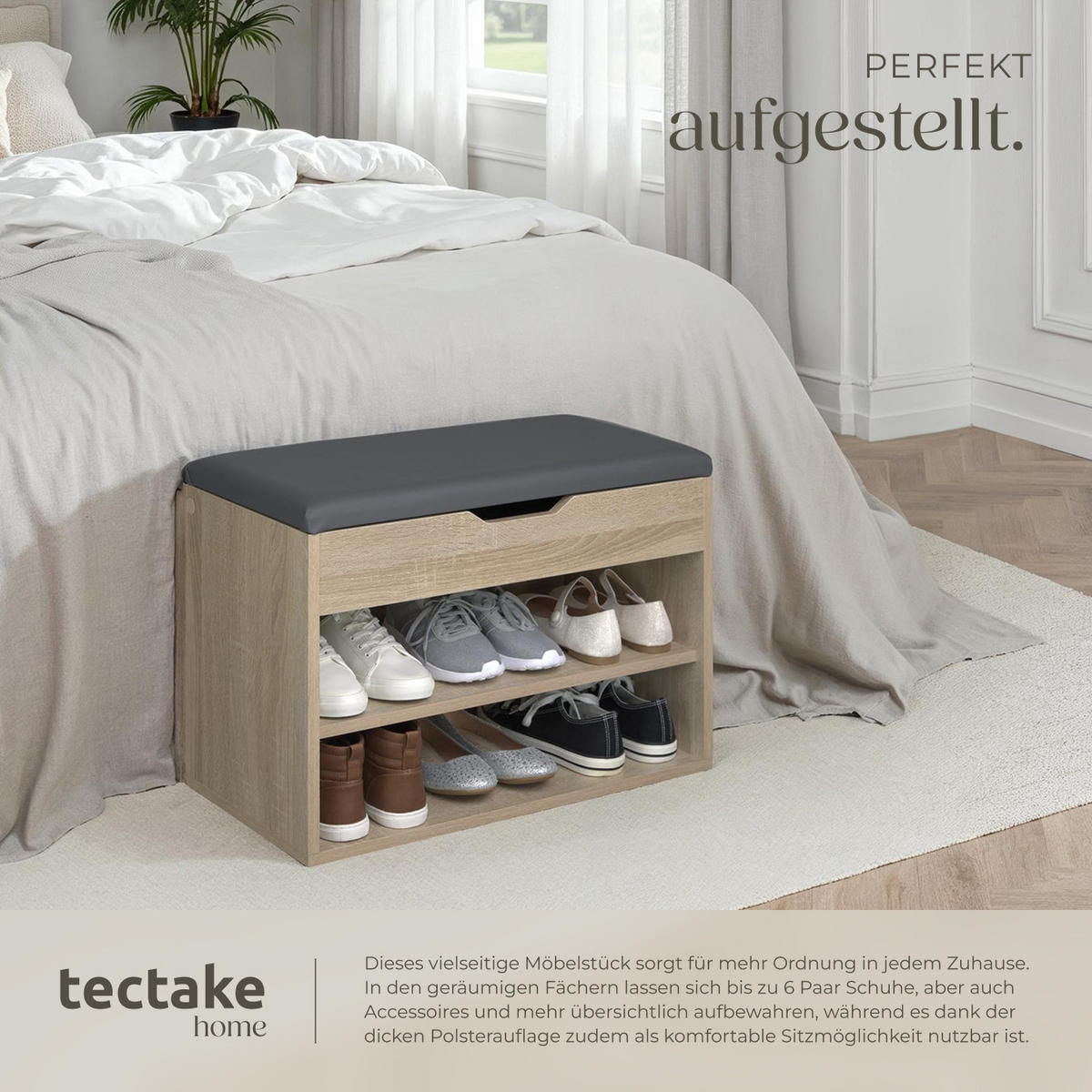 SCHUHBANK Jasmina,60 x 30 x 43,5 cm,Holz hell, Eiche Sonoma - Eiche Artisan, Holz (30/43.5/60cm) - tectake