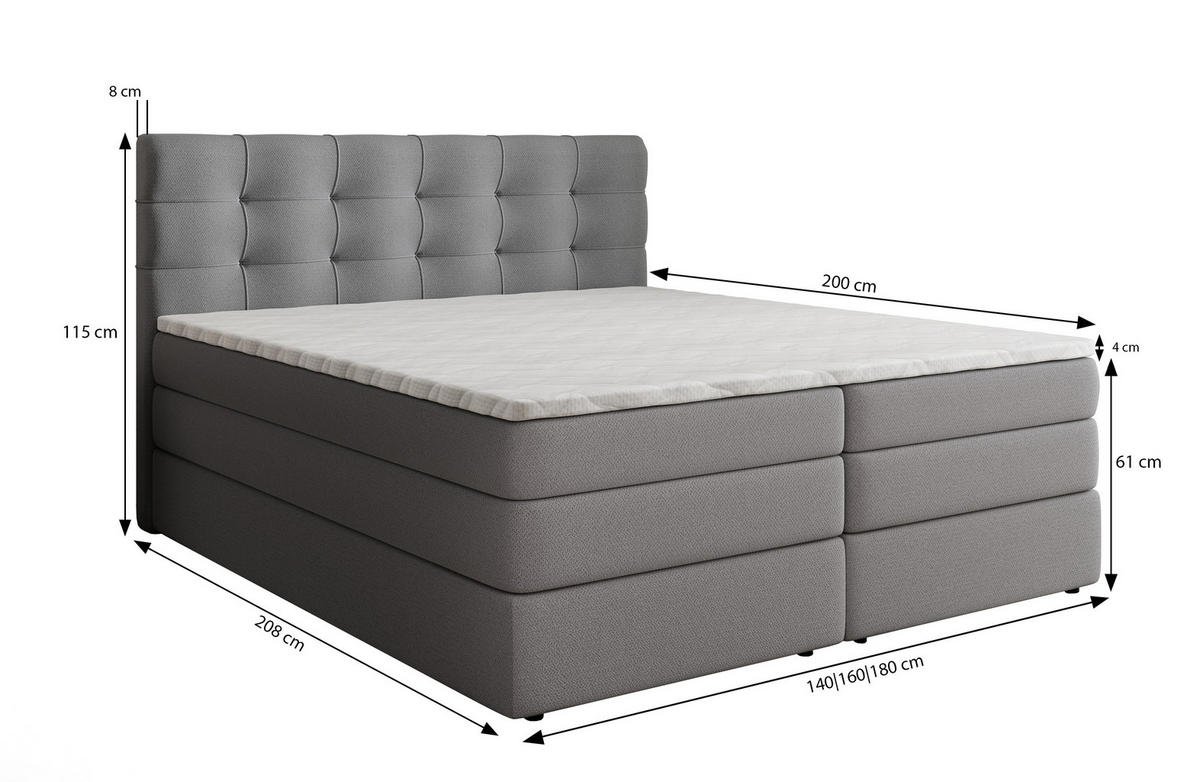 BOXSPRINGBETT AREZI 140x200 cm mit Matratze und Topper - Braun - Braun, Holz (140/200cm) - MASSENO