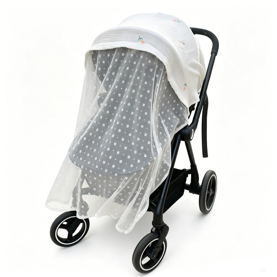 KINDERWAGEN-MOSKITONETZ Tulpenmuster 130x100cm - Hellrosa, Textil - Authentics