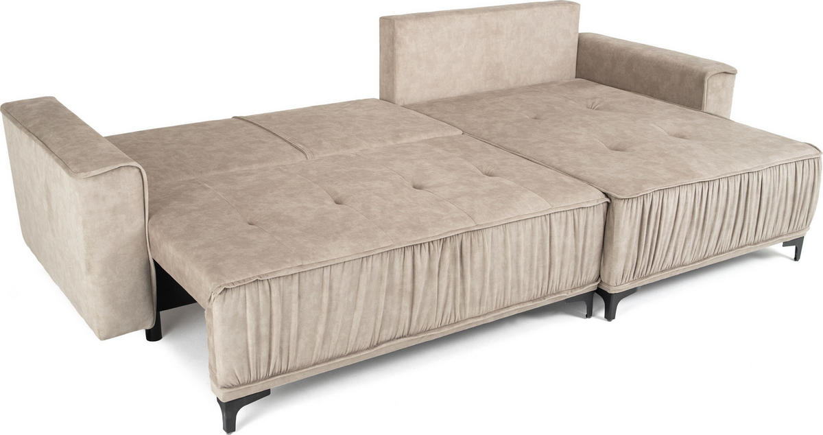 ECKSOFA Velora mit Schlaffunktion & Stauraum, Universell Rechts/Links, Grau Samt 270/92/150 cm - Schwarz/Grau, Textil/Metall (270/150cm) - WFL GROUP