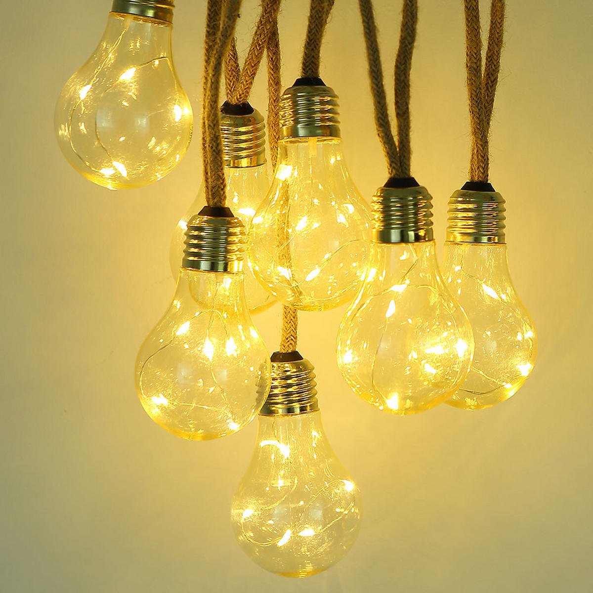 LED AUSSENLEUCHTE Solar Lichterkette Braun Hanfseil - Braun, Kunststoff (570/6/10.6cm) - Globo Lighting