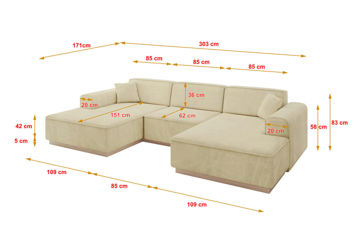 WOHNLANDSCHAFT IREA-U1 - 303x171x83 cm Beige - Taupe/Ecru, Holzwerkstoff/Textil (303/83/171cm) - ALTDECOR