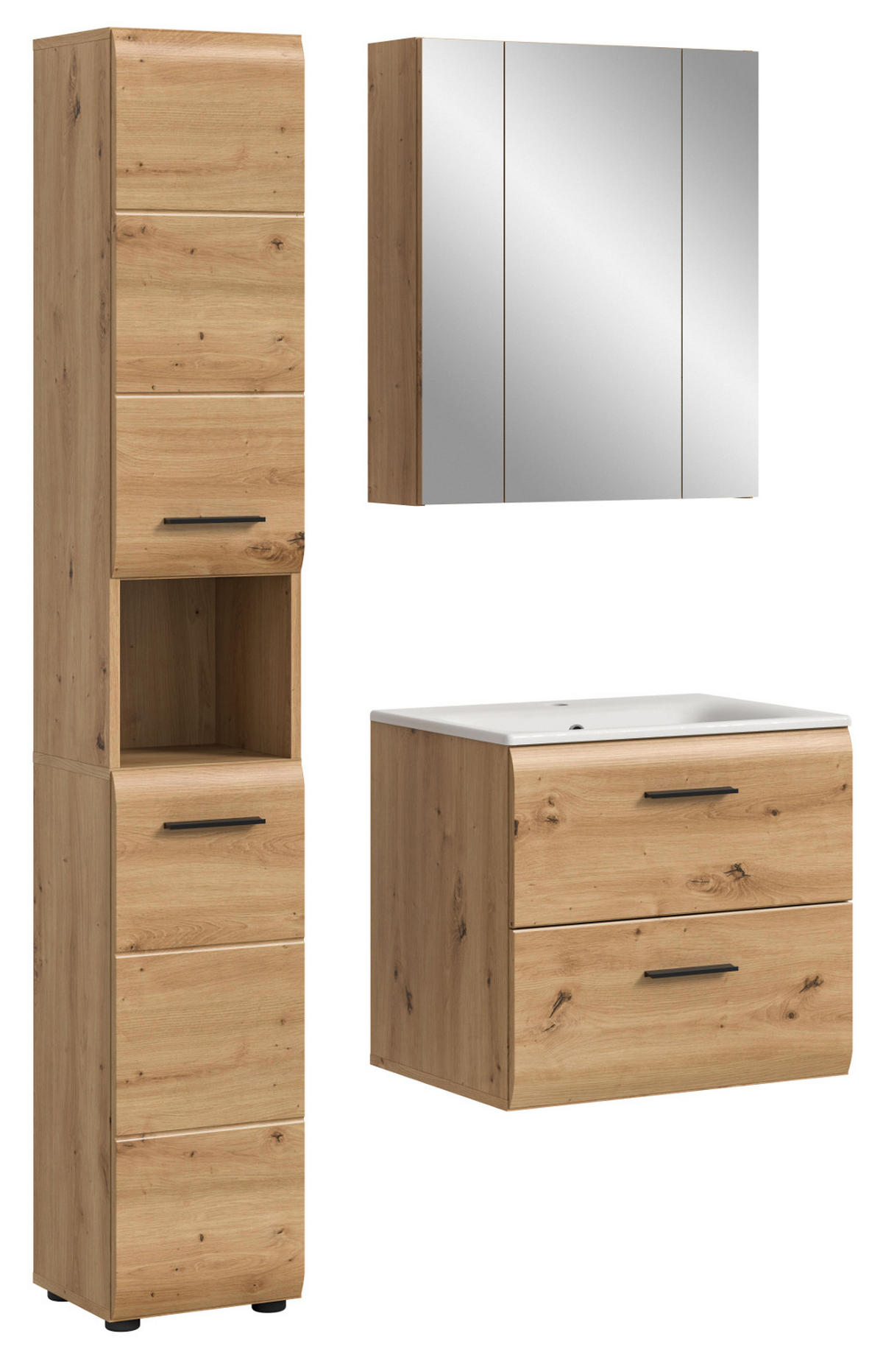 BADMÖBEL SET 3-teilig in Artisan Eiche, Badkombination 105 x 185 cm, Cover - Schwarz/Eiche Artisan, Glas/Keramik (105/185/30cm) - Inn.Furn