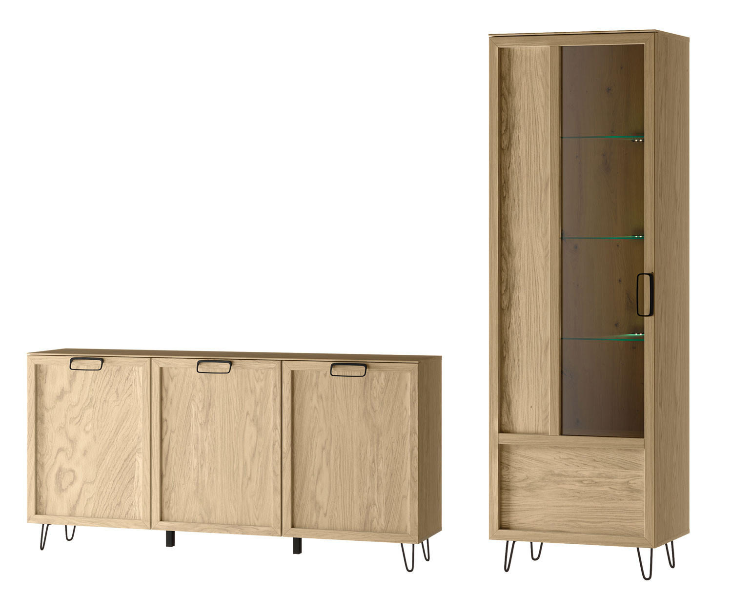 WOHNZIMMER-SET Limbo Eiche Artisan 2-teilig - Eiche Artisan/Braun, Holz/Metall (245/200/42cm) - Feldmann-Wohnen