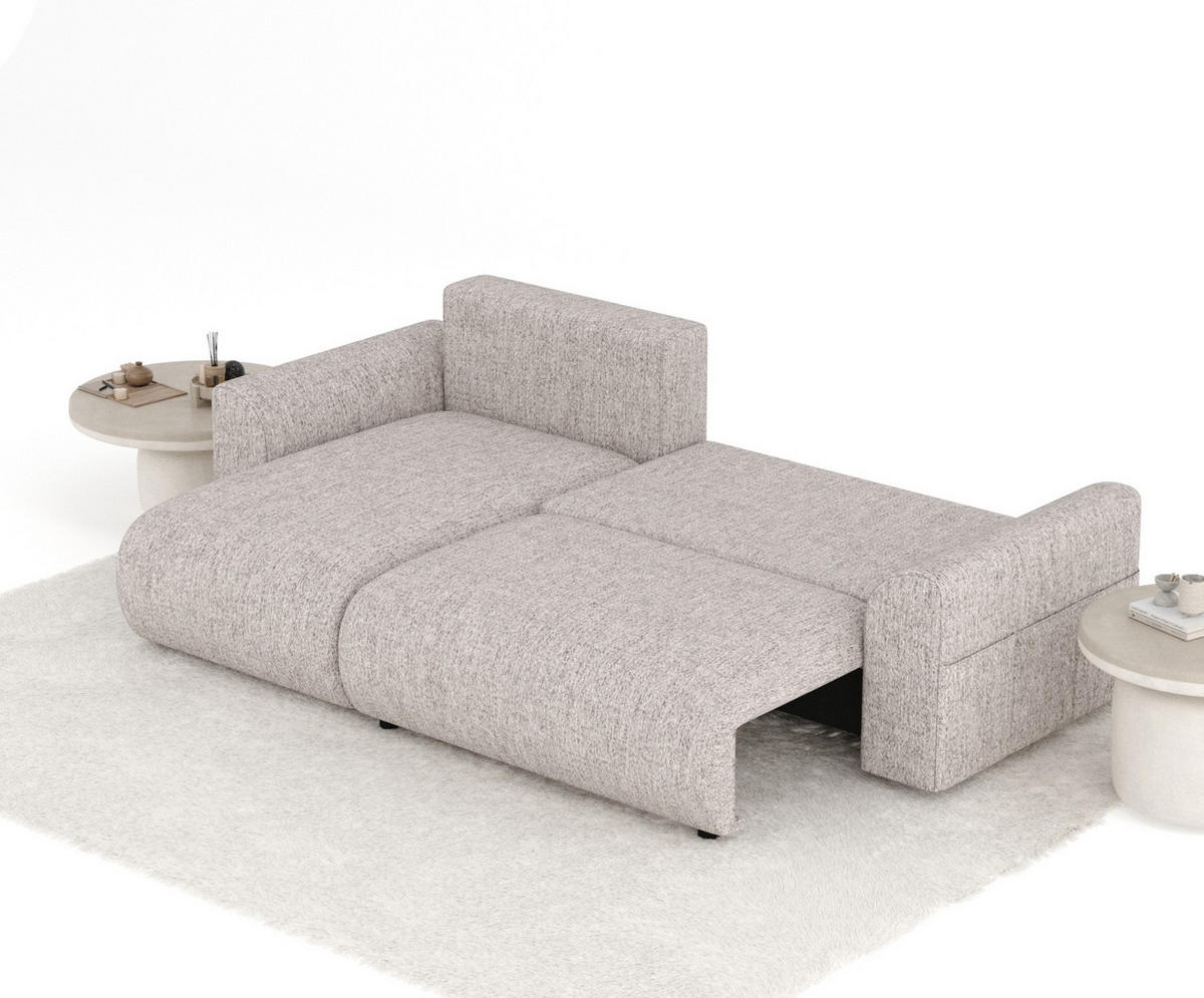 ECKSOFA MIT SCHLAFFUNKTION Bodega Hellbraun Webstoff - Hellbraun/Schwarz, Holz/Holzwerkstoff (235/138cm) - Maison de Reve